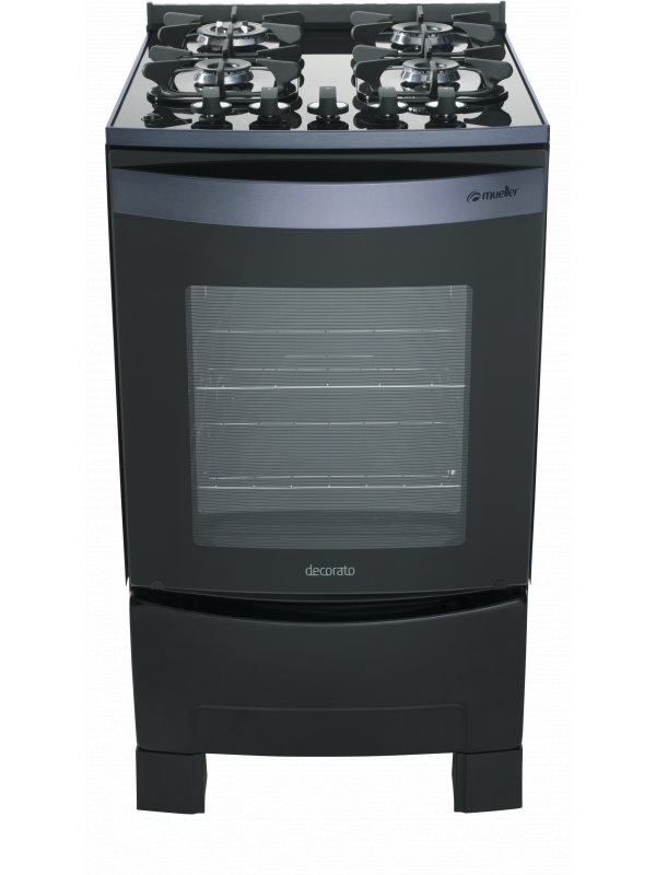 COCINA MUELLER DECORATO VETRO 4H. NEGRO C/ GRILL Y TIME