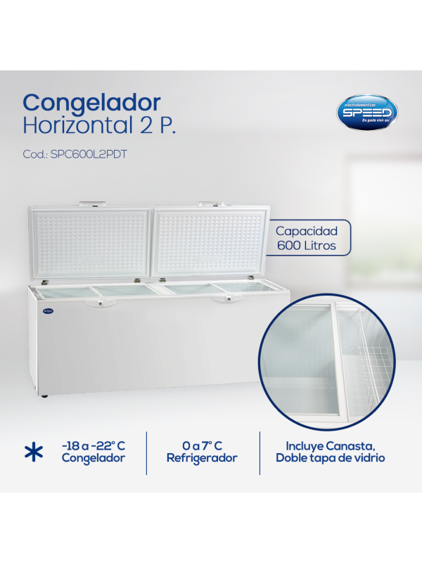 CONGELADOR SPEED 600L 2P. C/VIDR. DBL/FUN.