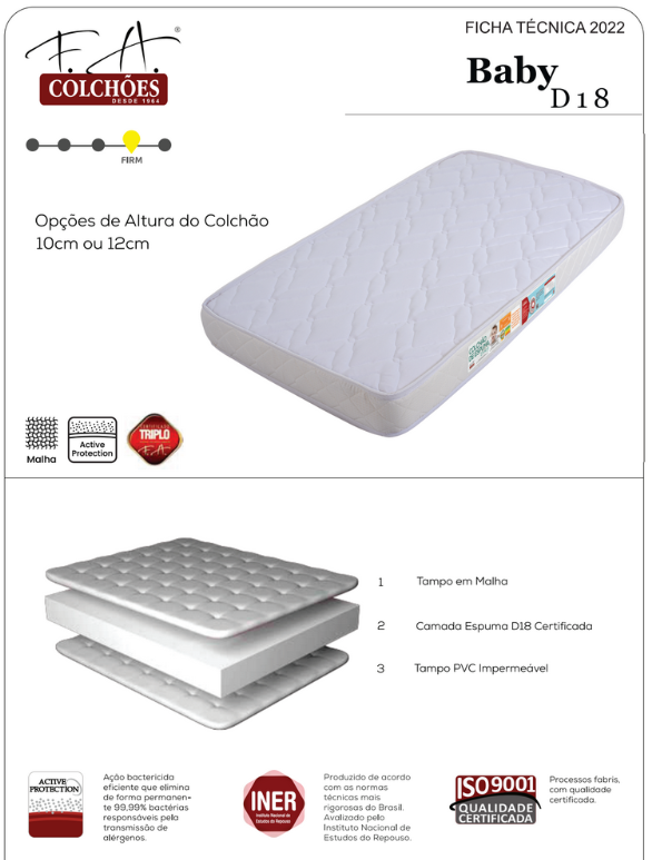 Colchon F.A Cuna Baby Impermeavel D18 070X130X012CM.