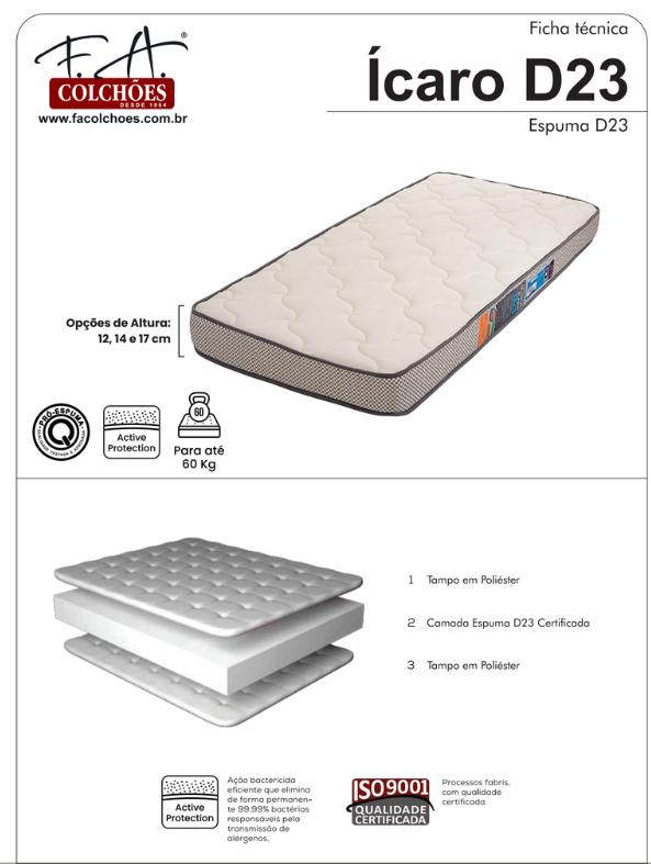 Colchon F.A Espuma Icaro D23 60KG. 138X188X14