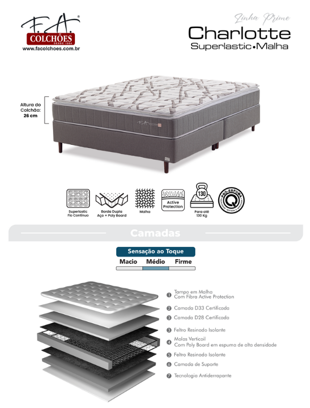 Colchon F.A Charlotte 130KG. D33 158X198X26