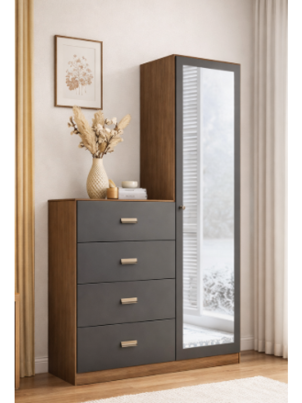 Comoda Estilo 1.4 C/Espejo-Pies Jatoba/Grafite