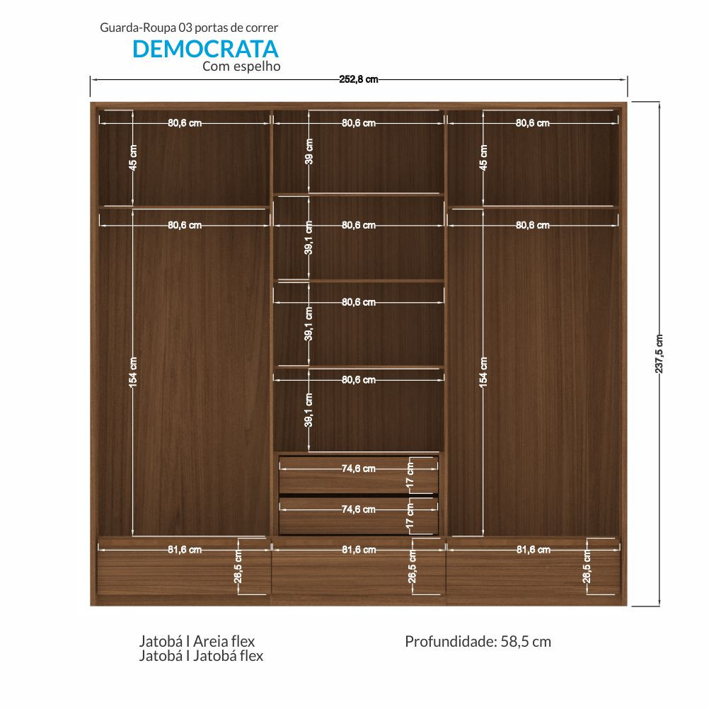 Ropero Democrata 3 Puertas Jatoba/Arena