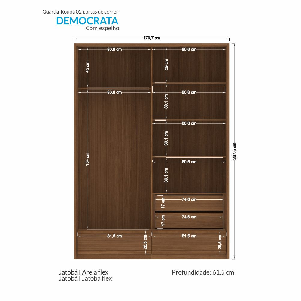 Ropero Democrata 2 Puertas Jatoba/Arena