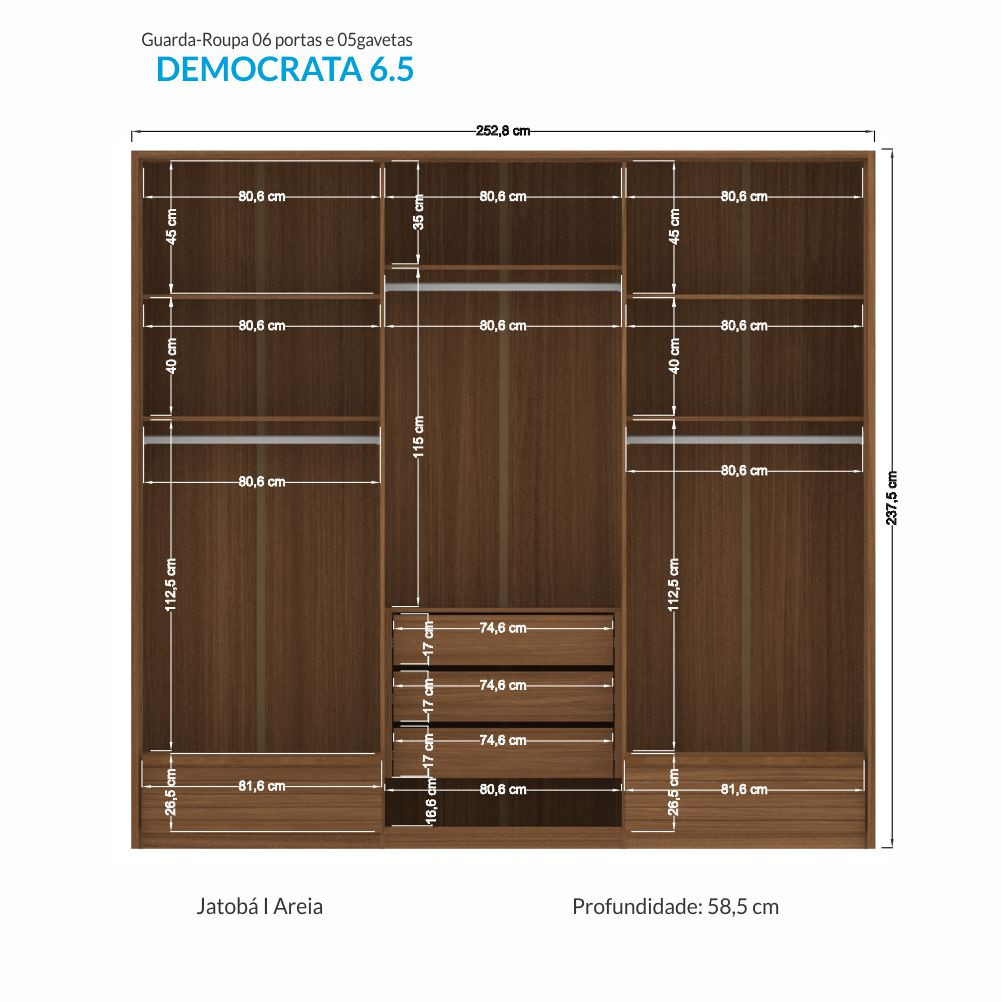 Ropero Democrata 6 Puertas Jatoba/Arena