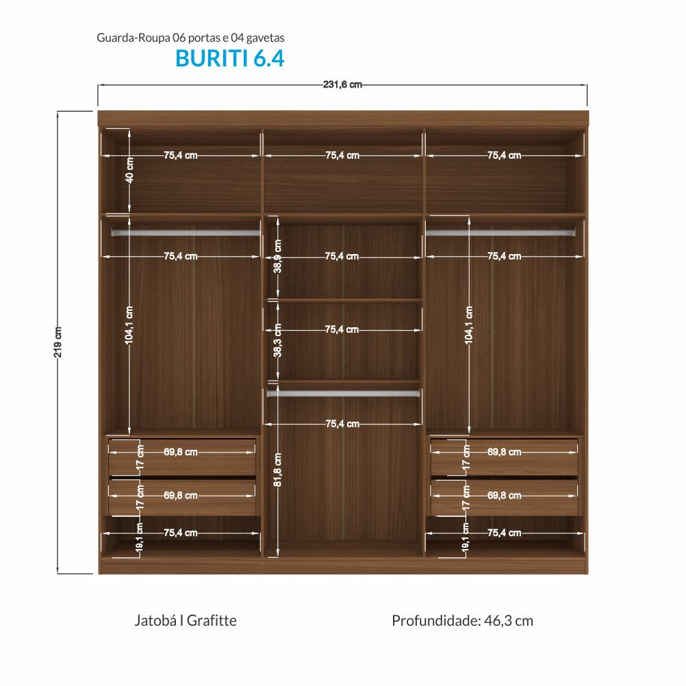 Ropero Buriti 6 Puertas Jatoba/Arena