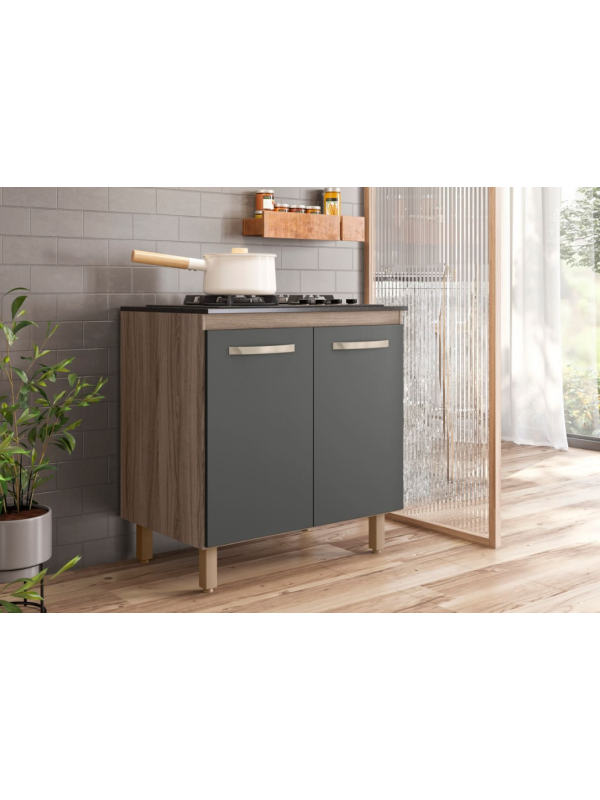 Balcón p/ Cooktop 80cm 2P Carvalho/Chumbo