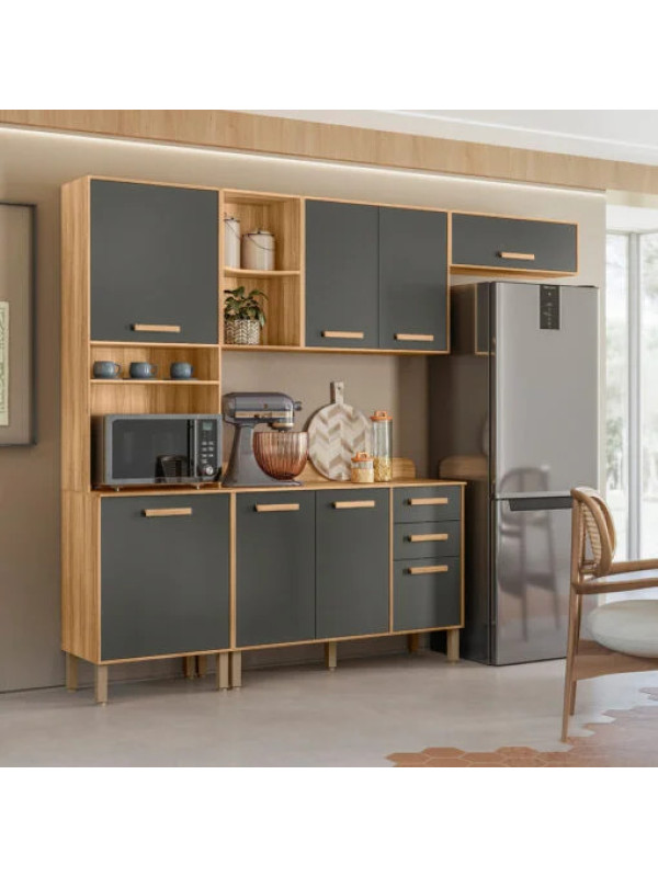 Kit Cocina Maria Flor 2,60m Freijo/Chumbo