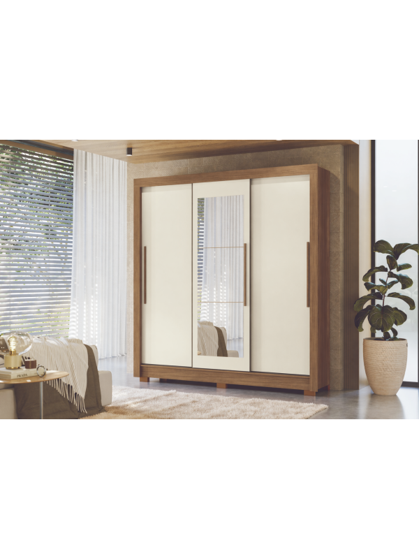 Ropero Maringa 3 Puertas de Correr C/Espejo Jatoba/Arena
