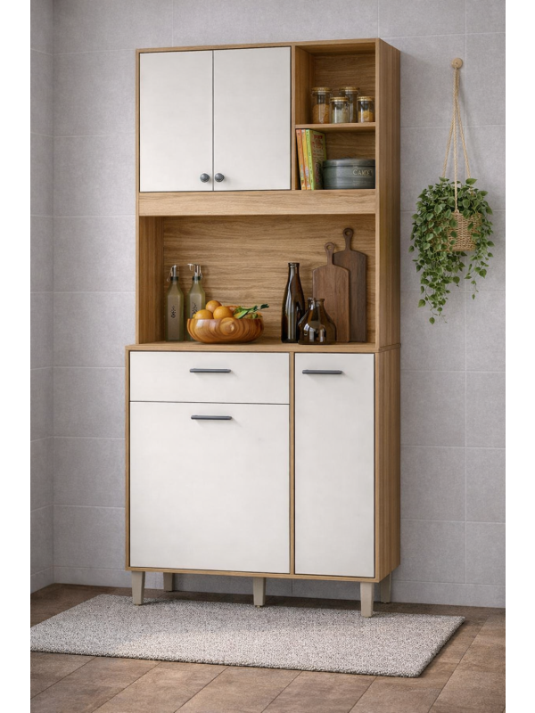 Kit Cocina Erva Doce 90cm Nicioli Freijo/Off White Cristal