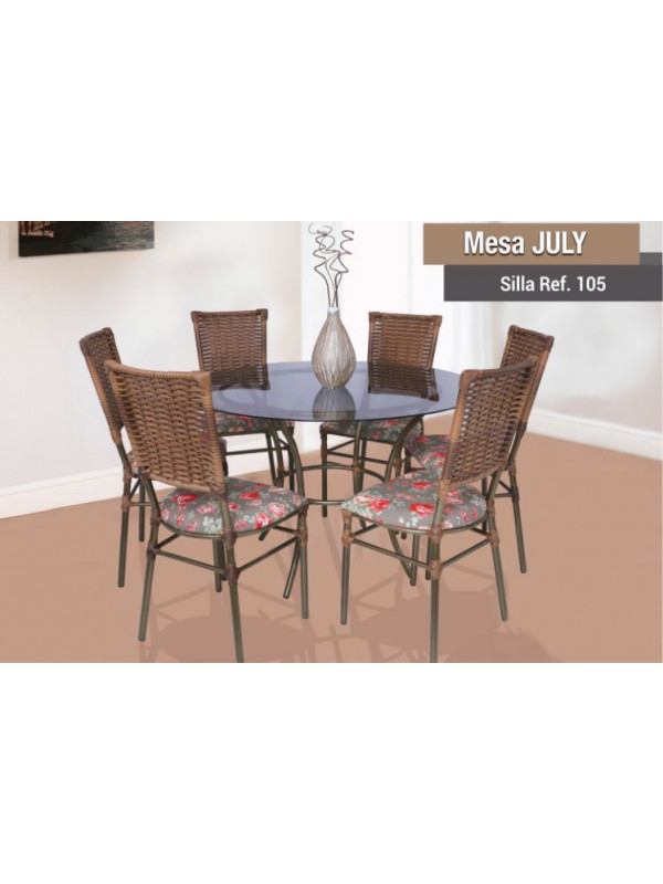 JUEGO DE MESA JULY CON 6 SILLAS CON VIDRIO