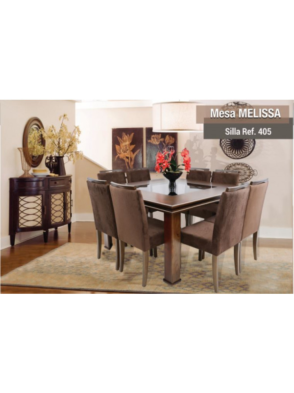 JUEGO DE MESA MELISSA CUADRADA CON VIDRIO CON 8 SILLAS